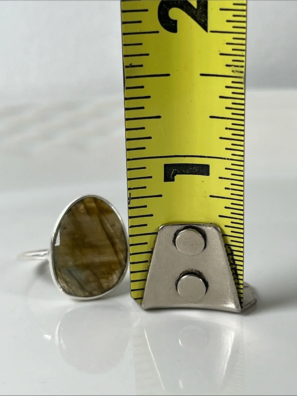 Solid Sterling Silver 925 Labradorite Gemstone Flat Stacker Ring Size 8.75